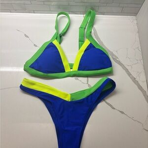 Vibrant Blue and Green Color Block Bikini Set NWT Size Small